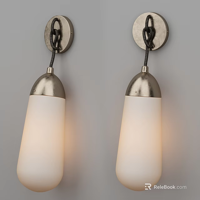 Modern Wall Sconces with White Glass Shades Metal Accents Illuminated on Gray Wall 3d model 
