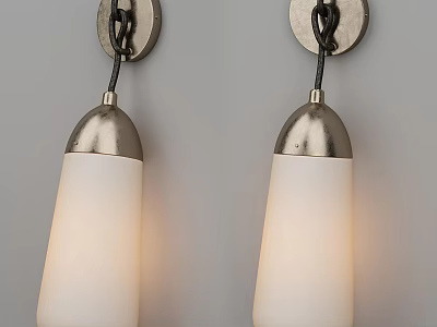 Modern Wall Sconces with White Glass Shades Metal Accents Illuminated on Gray Wall 3d model