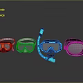 Various Colorful Snorkel Masks With Blue Snorkel Tube For Diving Gear