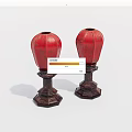 Two Red Table Lamps with Dark Carved Pattern Bases in Traditional Design 3d model