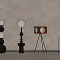 Contemporary Lighting Fixtures With Spherical Shades Wooden Frames And Metal Stands