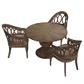 Traditional Wooden Round Dining Table With Ornate Carved Chairs Set