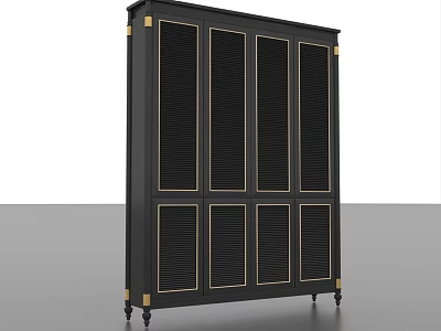 Black Classic Wardrobe with Gold Accents and Louvered Doors on Wheels 3d model