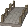 Gray Stone Bridge Design With Stone Railings And Slate Pavement Structure 3d model