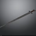 Ancient Sword With Intricate Engravings Red Hilt And Rustic Metallic Surface