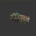 Military Wheeled Tank With Camouflage Paint Turret And Communication Antenna On Gray Background
