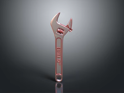 Copper Colored Adjustable Wrench With Expert Tools Engraving And Reflective Finish As Household Tool 3d model
