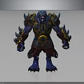 Blue Skinned Horned Beast Warrior Wearing Golden Accented Armor And Red Garments Fantasy