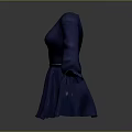 Elegant Blue Dress With Long Sleeves Ruffled Cuffs And Belt Detail