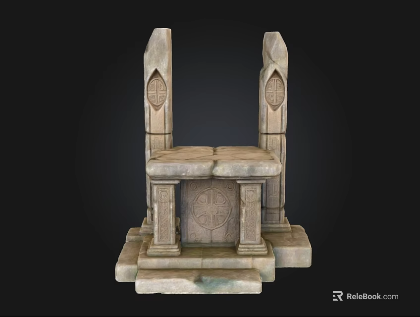 Stone Landscape Column Structure With Carved Platform And Decorative Pillars 3d model 