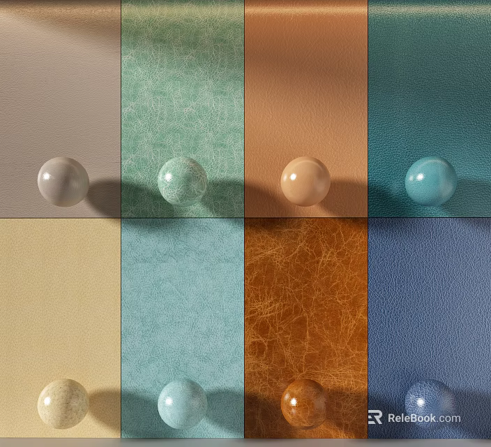 Soft Upholstery Fabric Samples in Various Colors and Textures Featuring Smooth Spheres on Each Panel 3d model 