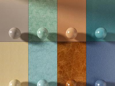 Soft Upholstery Fabric Samples in Various Colors and Textures Featuring Smooth Spheres on Each Panel 3d model