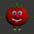 Cute Cartoon Tomato With Smiling Face Green Leaves Arms And Legs