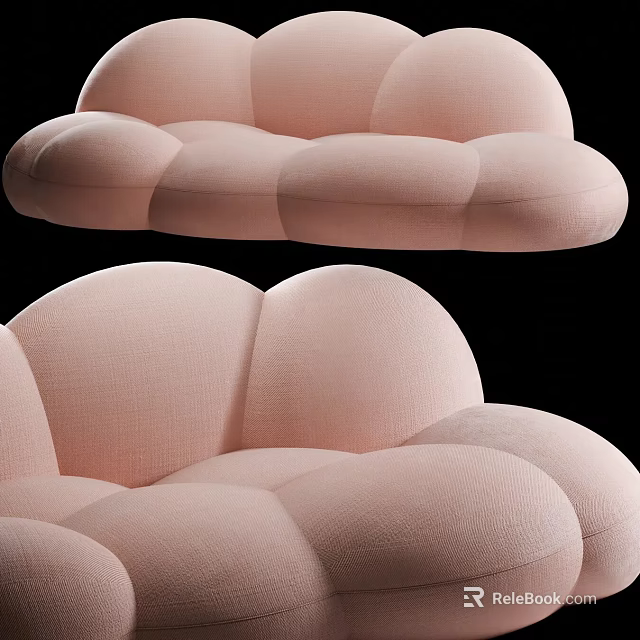 Pink Cloud Shaped Sectional Sofa with Plush Rounded Design and Soft Fabric Upholstery 3d model 