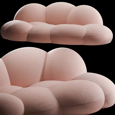 Pink Cloud Shaped Sectional Sofa with Plush Rounded Design and Soft Fabric Upholstery 3d model