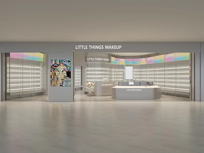 Little Things Makeup Store Interior In Mall With Colorful Decor Display Shelves And Product Counters 3d model
