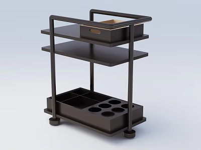 Modern Black Metal Frame Sidetable With Three Tiers Drawer Circular Holders And Compartments 3d model