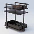 Modern Black Metal Frame Sidetable With Three Tiers Drawer Circular Holders And Compartments