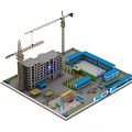 Temporary Road Facilities at Construction Site Featuring Safety Fencing and Vehicles