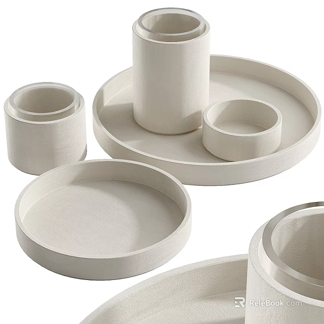 Minimalist White Cups And Round Trays Collection For Modern Living Space 3d model 