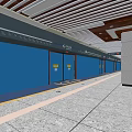 Long Station Platform With Concrete Walls Blue Windows And Railings