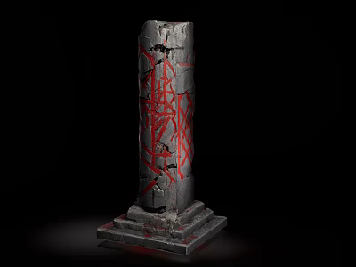 Realistic Micro Terrain Model Displaying Broken Stone Pillar With Red Cracks And Rough Surface 3d model