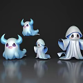 Cute Ghost Like Game Movie Characters With Blue White Design And Different Sizes