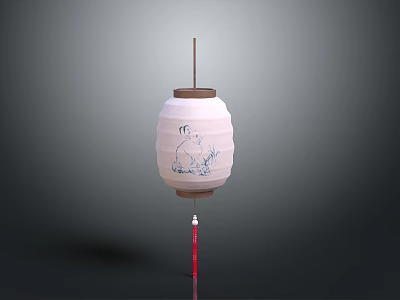 Traditional Chinese White Lantern With Blue Pattern And Red Tassel Decoration 3d model