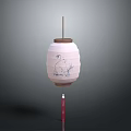 Traditional Chinese White Lantern With Blue Pattern And Red Tassel Decoration