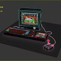 Vintage Computer Setup With Retro Monitor Colorful Keyboard And Joystick