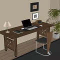 Modern Middle-ancient Style Desk and Chair Combination Desk Computer Desk Writing Desk Dining Chair Potted Computer 3d model