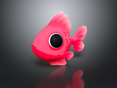 Cute Pink Cartoon Fish As Aquatic Animal On Dark Background With Reflection 3d model