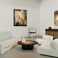 Modern Living Room White Sofa And Coffee Table Set With Artwork And Side Chair