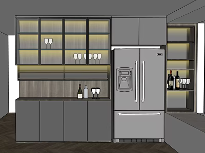 Modern Kitchen Sideboard Featuring Glass Doors Wine Glass Storage And Lighting 3d model
