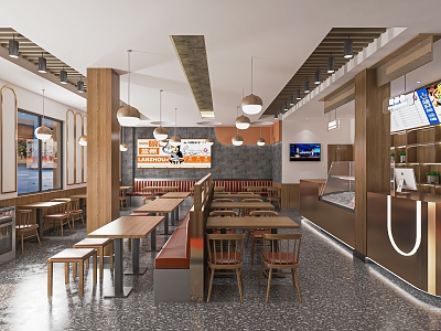 Modern noodle restaurant, fast food restaurant, snack bar, snack bar, small shop, refrigerated freezer 3d model