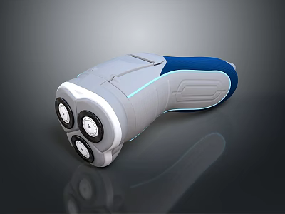 Modern Electric Shaver With Three Blades Gray Blue Design And Ergonomic Handle For Household Use 3d model