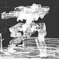 Mechanical Industrial Battle Robot With Firing Flame Weapon In Ruined Red Sun Landscape