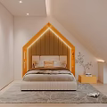 Cozy Attic Bedroom Interior With Unique Gable Headboard Lighting And Soft Carpet