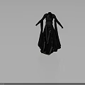 Elegant Black Long Dress with Dark Cloak Waist Belt and Golden Patterns