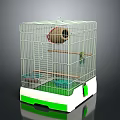 White Metal Bird Cage With Perch Nest Food Dish And Green White Base