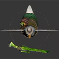 Duck Game Character Wearing Hat Blue Apron Green Pants With Spread Wings And Green Weapon