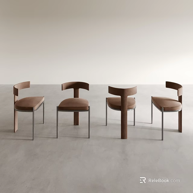 Sleek Modern Interior Featuring Four Upholstered Dining Chairs With Metal Legs 3d model 
