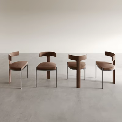 Sleek Modern Interior Featuring Four Upholstered Dining Chairs With Metal Legs 3d model