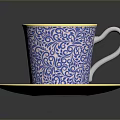 Elegant Blue And White Patterned Cup With Saucer And Gold Rim For Daily Use