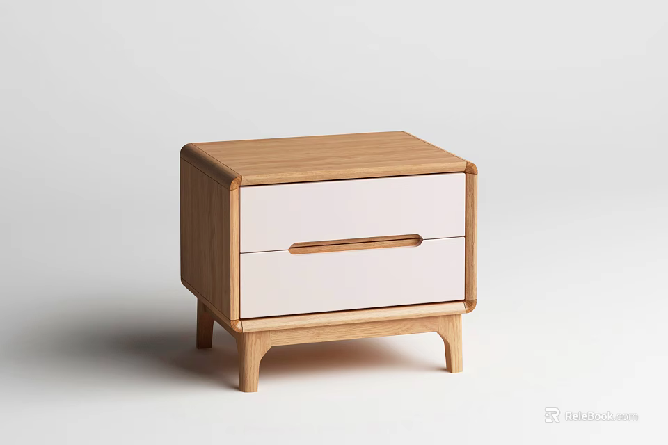 Modern Wooden Bedside Table With Two White Drawers And Minimalist Design 3d model 