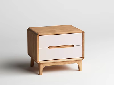 Modern Wooden Bedside Table With Two White Drawers And Minimalist Design 3d model