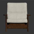 Modern Single Sofa With Light Colored Fabric And Wooden Armrests