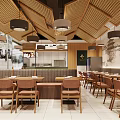 Trendy Xiaolongbao Restaurant Interior Featuring Wooden Decor Green Tones Seating Area And Display Counter
