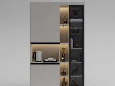 Modern Decorative Cabinet With White Black Finish Glass Shelves And Interior Lighting 3d model