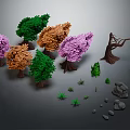 Cartoon Scene With Colorful Trees Bushes Green Shrubs Stones And Dead Tree Elements